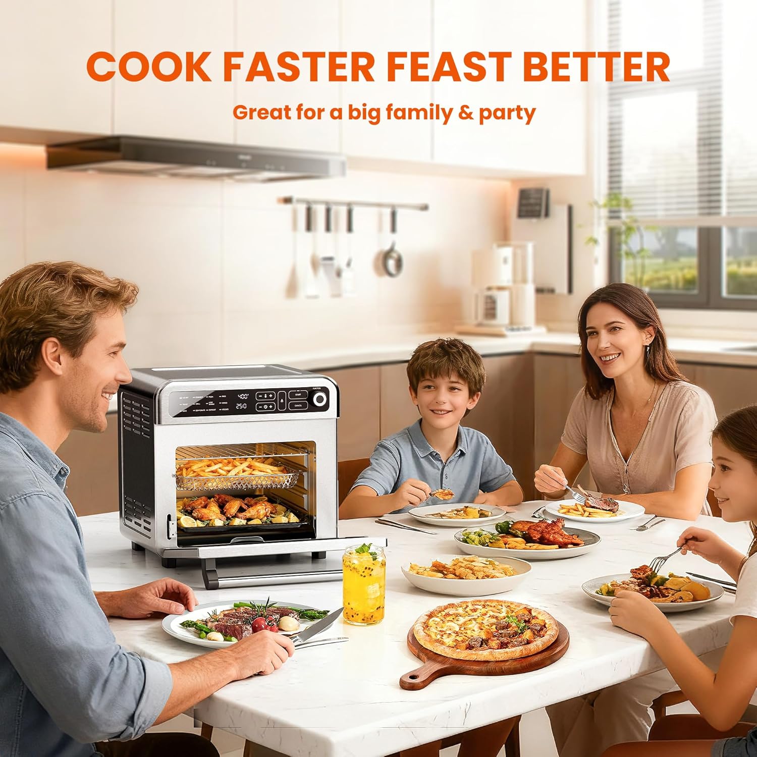 18QT Air Fryer Toaster Oven Combo, 12-in-1 Large Convection Airfryer Oven with 70–450℉ Temperature Control & 60-Minute Timer, Bake, Roast & Broil, Fits 8-10″ Pizza, Stainless Steel (Silver) - Image 6