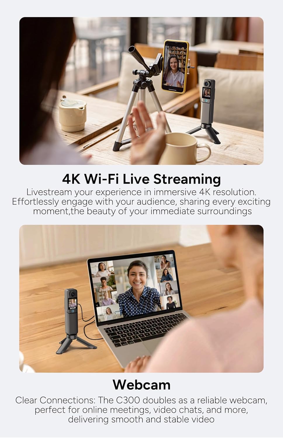 SJCAM C300 2IN1,4K Pocket Handheld Travel Camera,7Hour Power,154° Wide FOV Video Recording,6-Axis Stabilization,Dual-Touch Screen Body Camera,30M Waterproof,for YouTube Creators,Black 64G Card,Gifts - Image 5