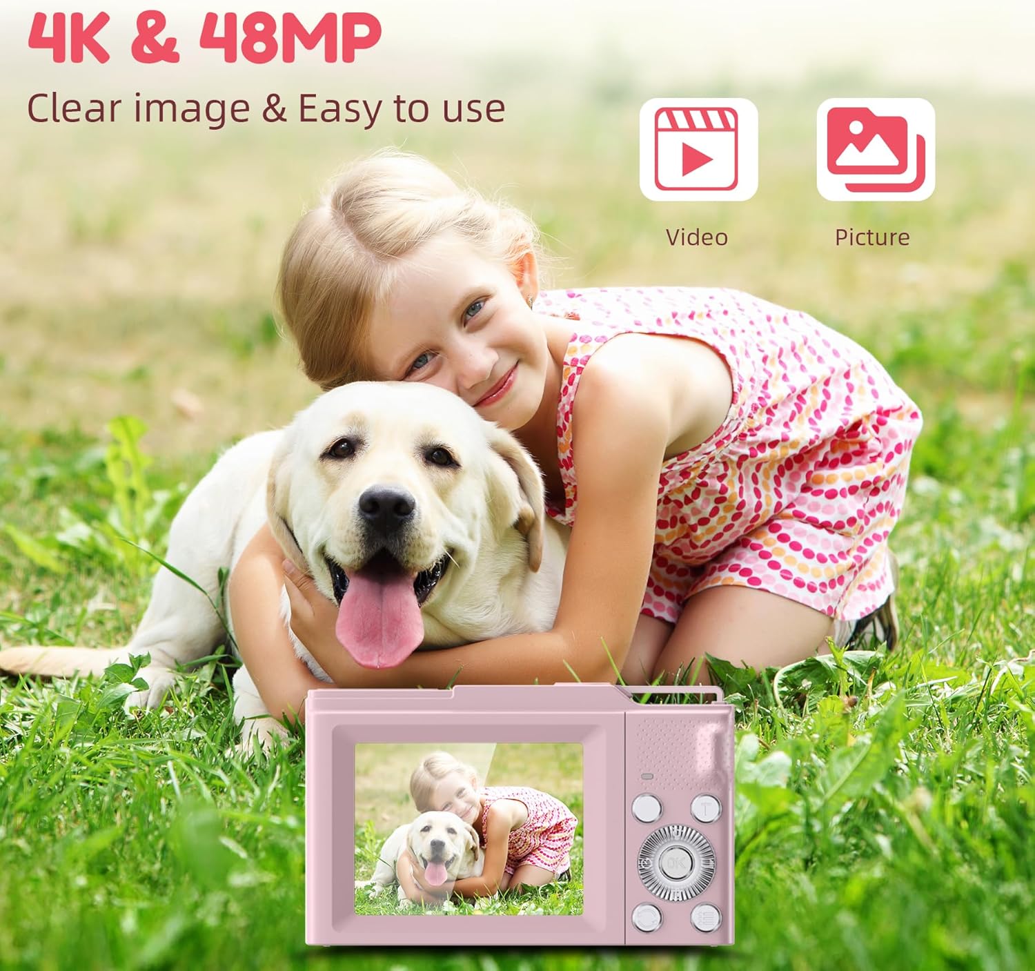 Digital Camera, FHD 4K Digital Point and Shoot Camera with 16X Zoom Anti Shake, 48MP Compact Small Camera with 32GB Card for Boys Girls Kids - Image 2