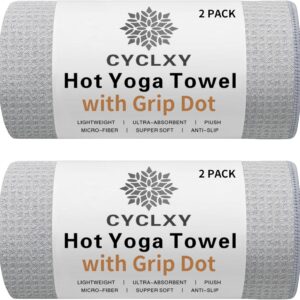 2 Pack Hot Yoga Towel with Grip Dot，Stickyfiber Yoga Mat Towels Non Slip for Hot Yoga,Absorbent Microfiber Sweat Anti-Slip Cover,Bikram,Pilates,Exercise,Fitness