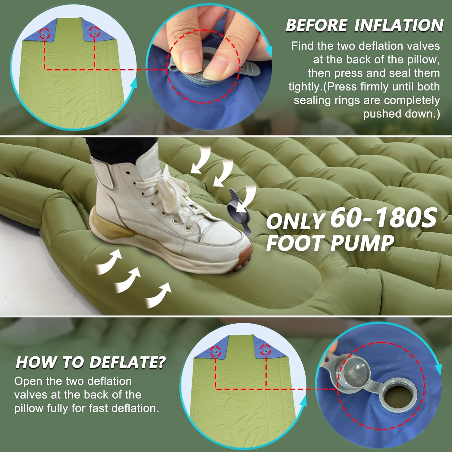 Double Sleeping Pad for Camping - Ultralight Camping Mattress with Pillow, Built-in Foot Pump, Compact Inflatable 2-Person Portable Mat for Backpacking, Hiking, Car Traveling, Beach, Tent - Image 5