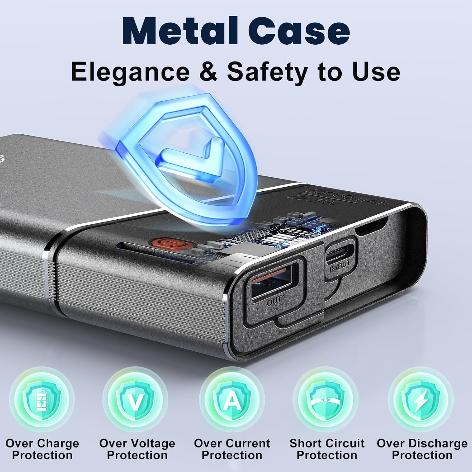 Portable Charger Power Bank, 20000mAh 22.5W PD Super Fast Charging Powerbank with Built-in USB C in&Out Cable, External Phone Battery Pack for iPhone 17/16/15 iPad Samsung S24 Android etc - Image 5