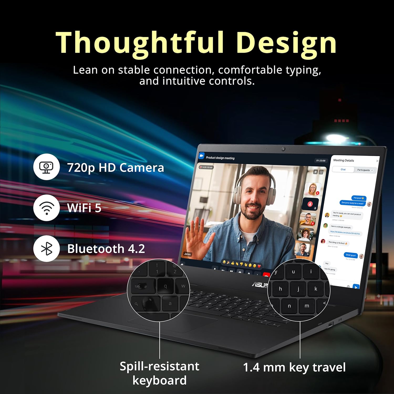 ASUS CX1500CNA Chromebook 15.6" HD Laptop, Intel Celeron N3350 Processor, 4GB RAM, 64GB eMMC Flash Memory, Intel HD Graphics, HD Webcam, Stereo Speakers, Chrome OS, Black, (renewed) - Image 4