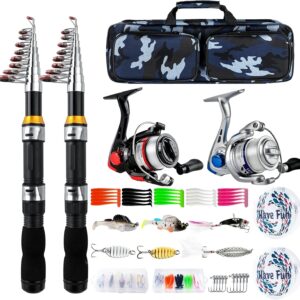 Telescopic Fishing Rod Reel Combo 2PCS 6.89FT Collapsible Fishing Pole Spinning Reel Lures Accessories with Fishing Bag Portable Fishing Rod Kit for Saltwater Freshwater Travel Fishermen Gift