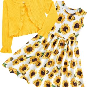 Toddler Girl Sleeveless Dresses and Long Sleeve Ruffle Cardigan 2 Piece Fall Outfits for 2-8T