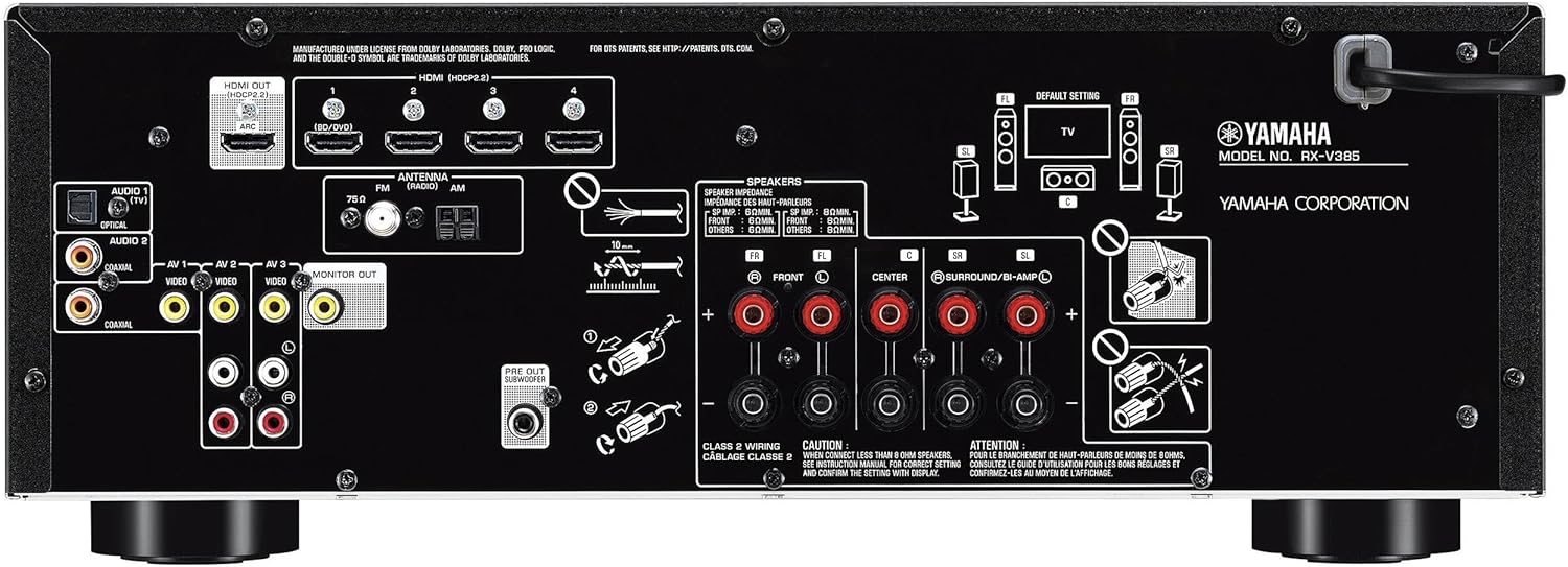 Yamaha RX-V385 5.1-Channel Surround Sound 4K Ultra HD AV Receiver with Bluetooth Home Theater System Bundle with Accessories - Image 3