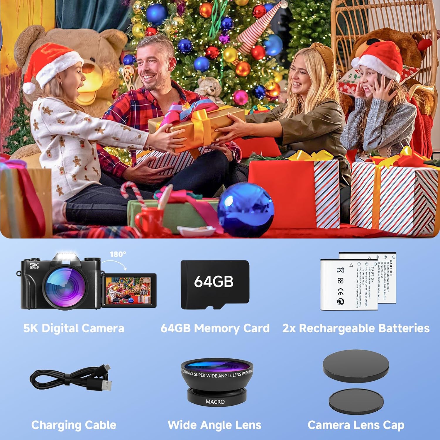 Digital Camera,UHD 75MP 5K Digital Cameras for Photography with WiFi,64GB SD Card Vlogging Travel Camera for YouTube,Featuring 3" 180°Flip Screen,Suitable for Beginners and Teens,Black - Image 7