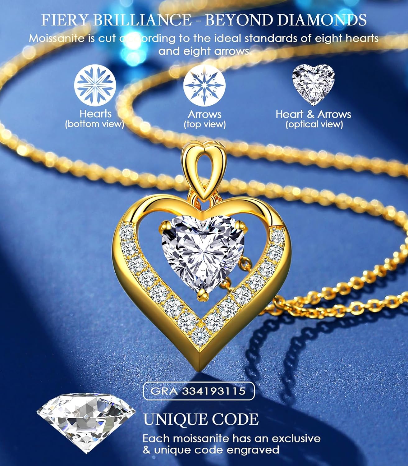 Beam & Bask 2-3 Ct Moissanite Double Heart Pendant Necklaces for Wife, 18K Gold Plated S925 Silver Jewelry for Women Girlfriend Mom Her on Anniversary Birthday - Image 5