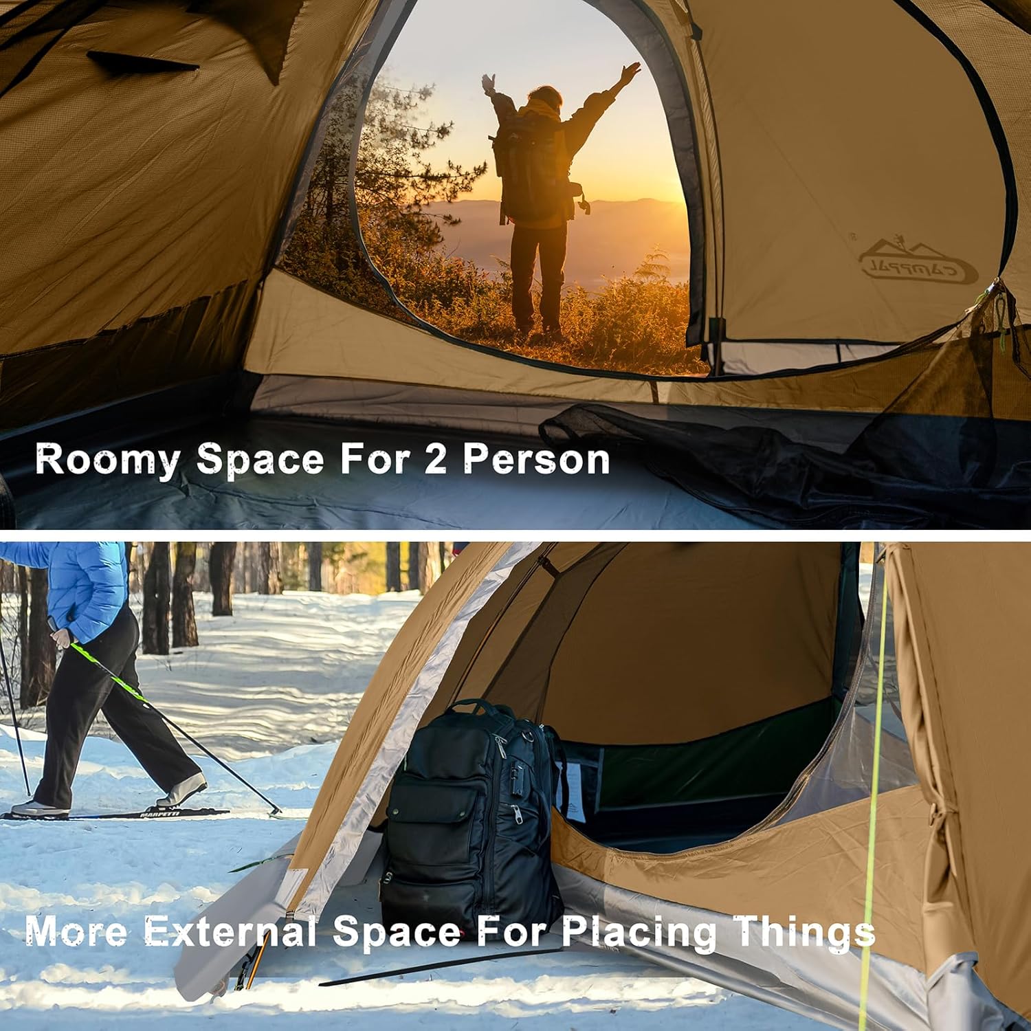 2 Person Backpacking Tent, Waterproof 4 Season Tent, Windproof Cold Weather Winter Tent for Camping, Hiking, Hunting, Cycling - Image 9