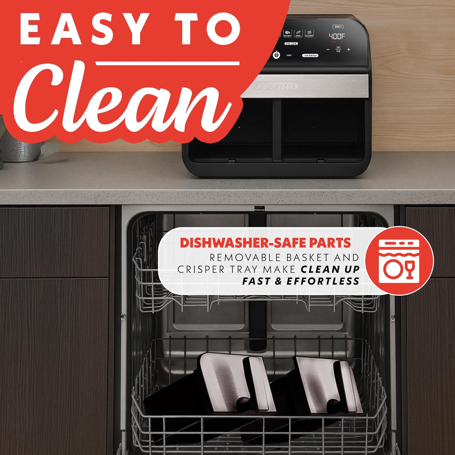 Gourmia Dual Basket Air Fryer - 10 Qt Large Capacity, FryForce360º, Digital Display with 7 Presets, Roast, Bake, Broil, Dehydrate, Match Cook, Sync Finish, Dishwasher Safe Accessories, Black - Image 8