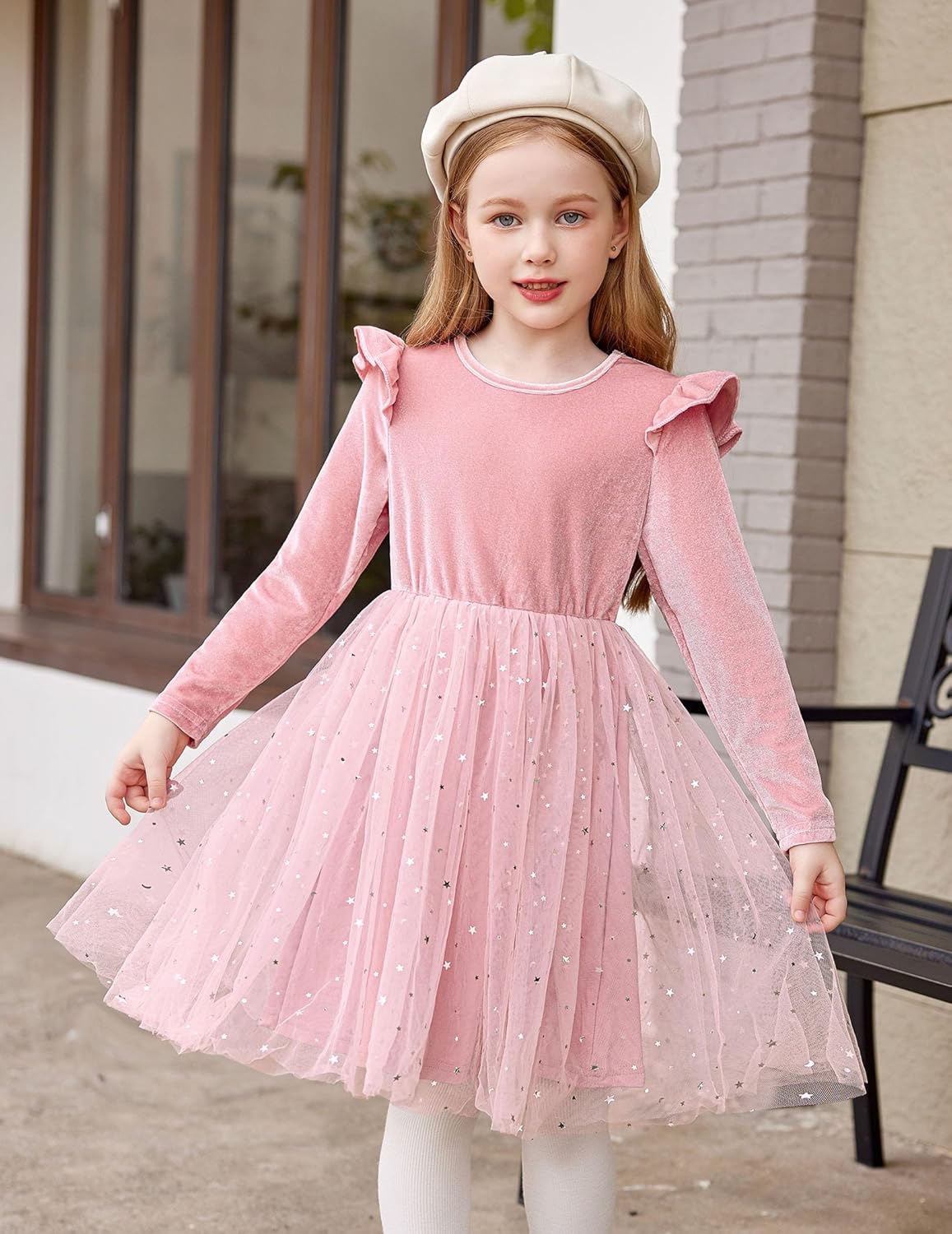 Arshiner Toddler Tutu Dresses Little Girls Velvet Tulle Fall Winter Long Sleeve Ruffle Holiday Party Dress 2-6Y - Image 4