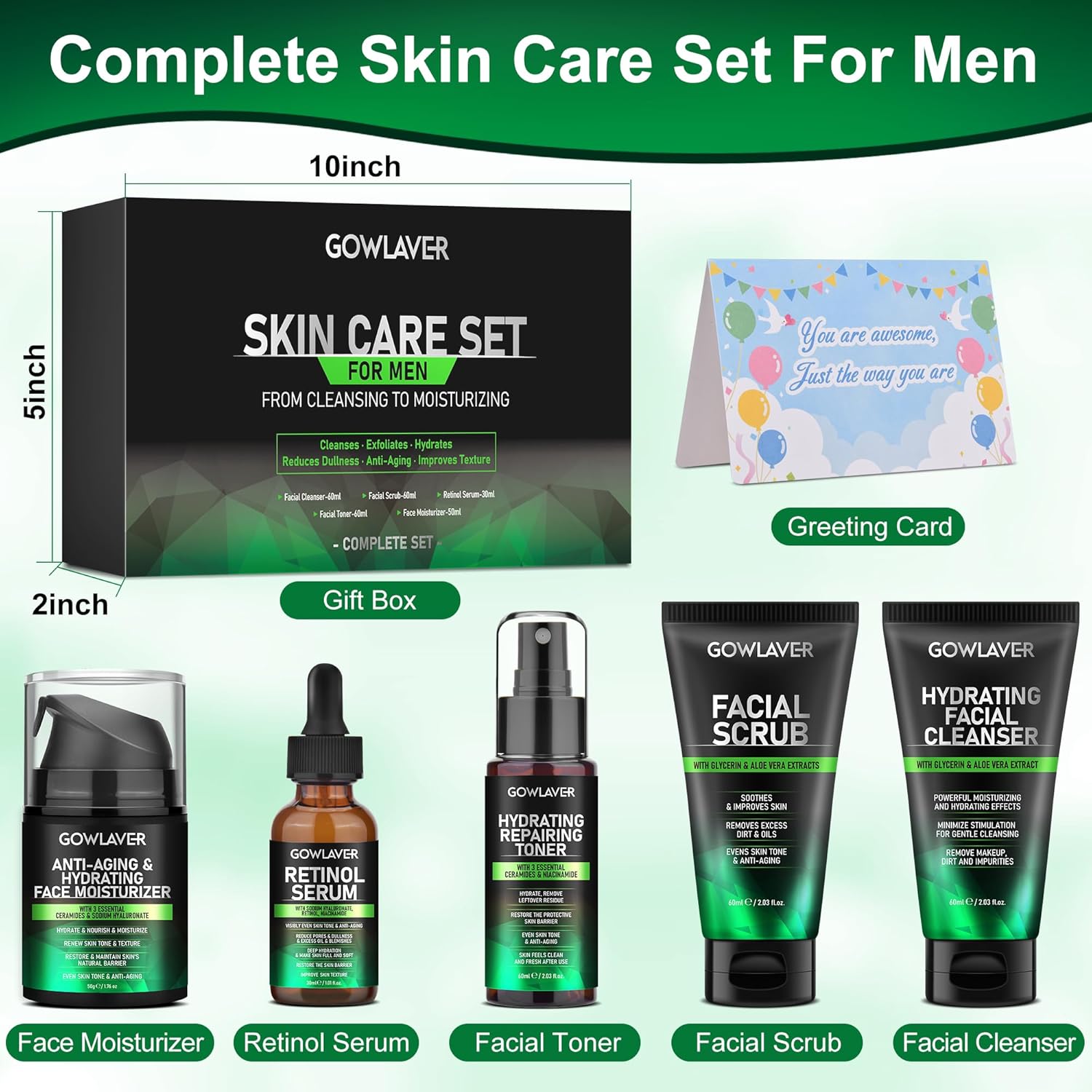 Gifts for Men,Skin Care for Men,Hydrating & Moisturizing Face Care Routine for Mens All Skin Types,Birthday Fathers Gifts Valentines for Him Dad Boyfriend Husband Christmas Stocking Stuffers - Image 8