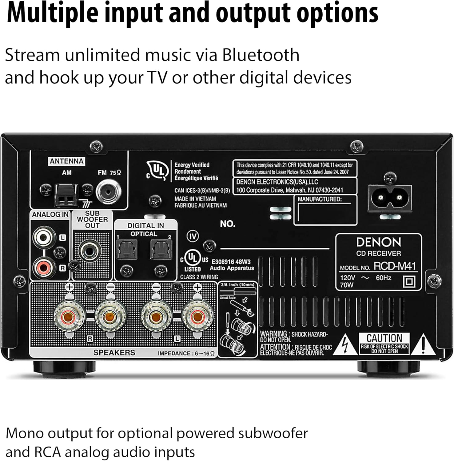 Denon D-M41 Home Theater Mini Amplifier and Bookshelf Speaker Pair - Compact HiFi CD Stereo System with Speakers, FM/AM Tuner, Wireless Bluetooth Amplifier | Perfect for Small Rooms and Home Cinema - Image 7