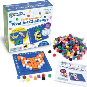 Learning Resources STEM Explorers Pixel Art Challenge – Math Puzzles, Pattern Blocks, Sensory Bin, Arts and Crafts, Math Manipulatives, Building Toys, Montessori