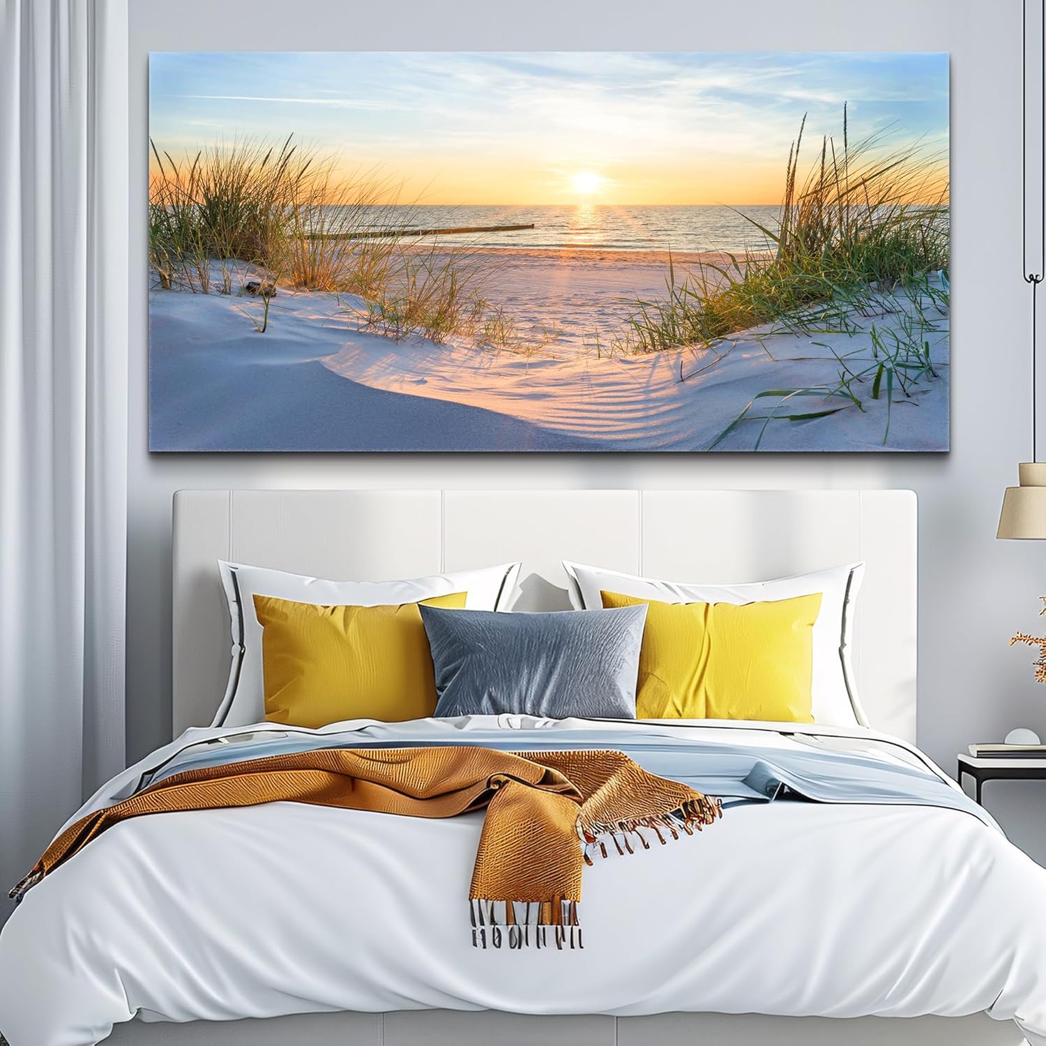 Canvas Wall Art For Living Room Super Large Size Wall Decor For Office Canvas Art Framed Pictures Artwork Blue Sun Beach Grass Ocean Landscape Paintings Bedroom Decor Seascape Draw Home Decorations - Image 7