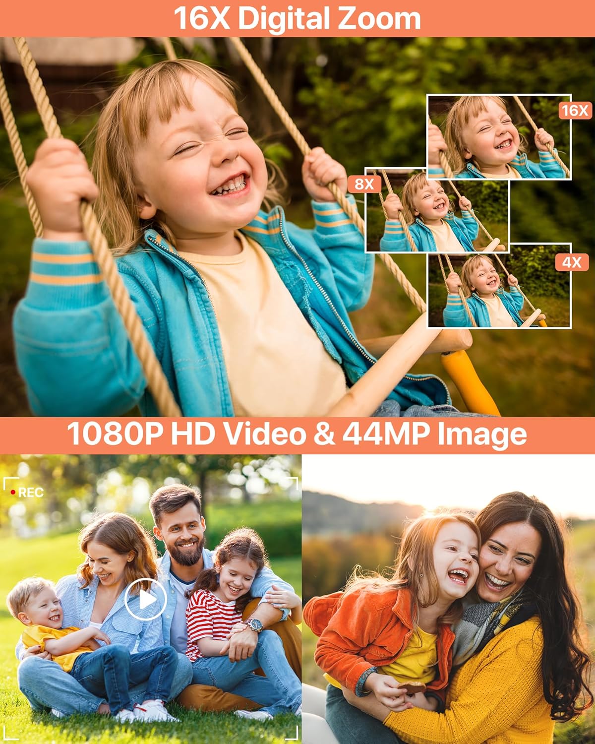 Digital Camera, Latest FHD 1080P Digital Camera for Teens with SD Card Anti Shake Point and Shoot Cameras Portable 16X Zoom Compact Small Cameras for Kids Boys Girls Seniors with Wrist Strap - Image 2