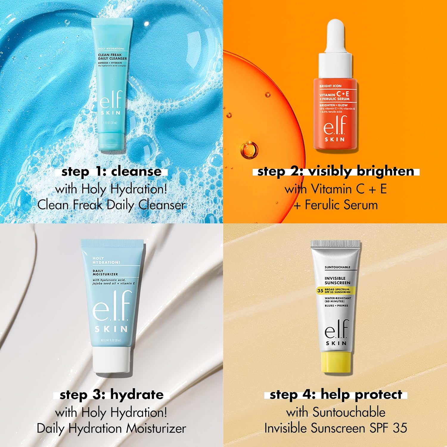 e.l.f. SKIN Wake the e.l.f. Up Skincare Kit, Travel-Size Hydrating Face Cleanser, Sunscreen, Moisturizer & Brightening Serum, Vegan & Cruelty-Free - Image 4