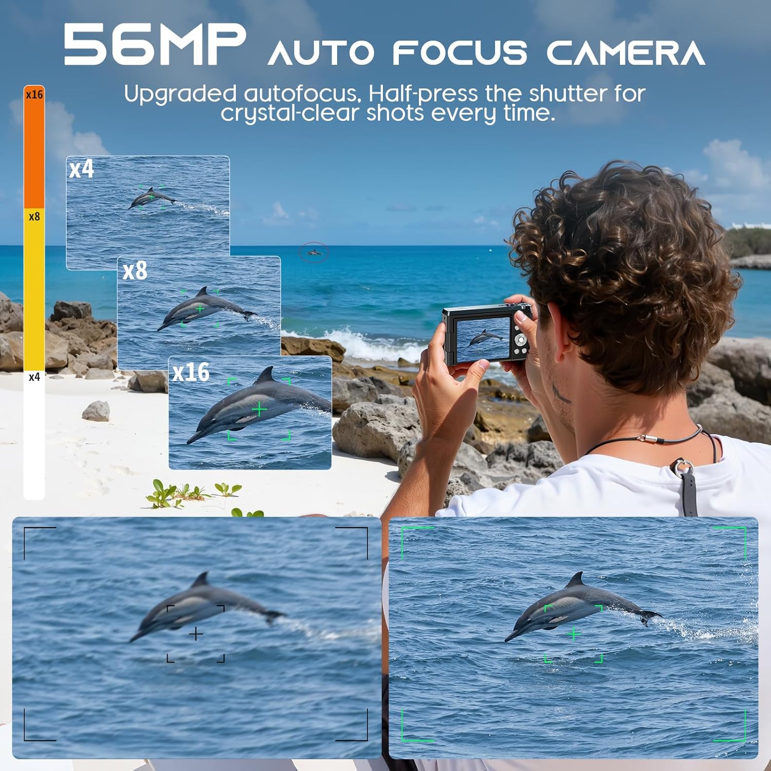 JDZ 4K Digital Camera for Photography and Video, 56MP Autofocus Vlogging Camera for YouTube, 3'' 180° Flip Screen, 16X Zoom, Flash, Compact Travel Camera with 32GB Card for Beginners - Image 3