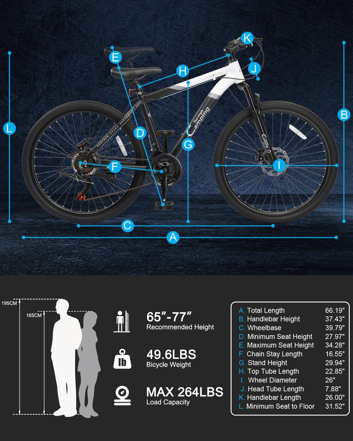 26/27.5" Mountain Bike 21 Speed Men's Mountain Bike with Lightweight Aluminum Frame, Powerful Dual Disc Brake, Precision 21 Speed Shifting, Men's Bicycle for Commuter & Travel - Image 6