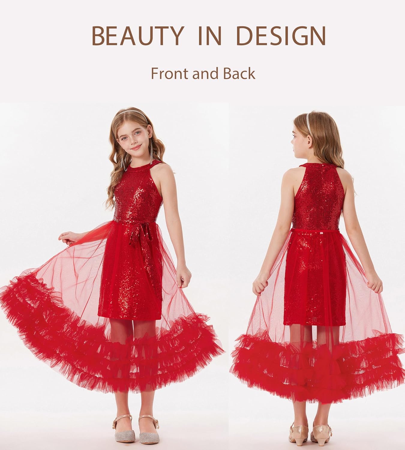 GRACE KARIN Girls Sequin Party Dress Formal Sparkly Pageant Tulle Maxi Teen Prom Halter Dresses for 7-14 Years - Image 5