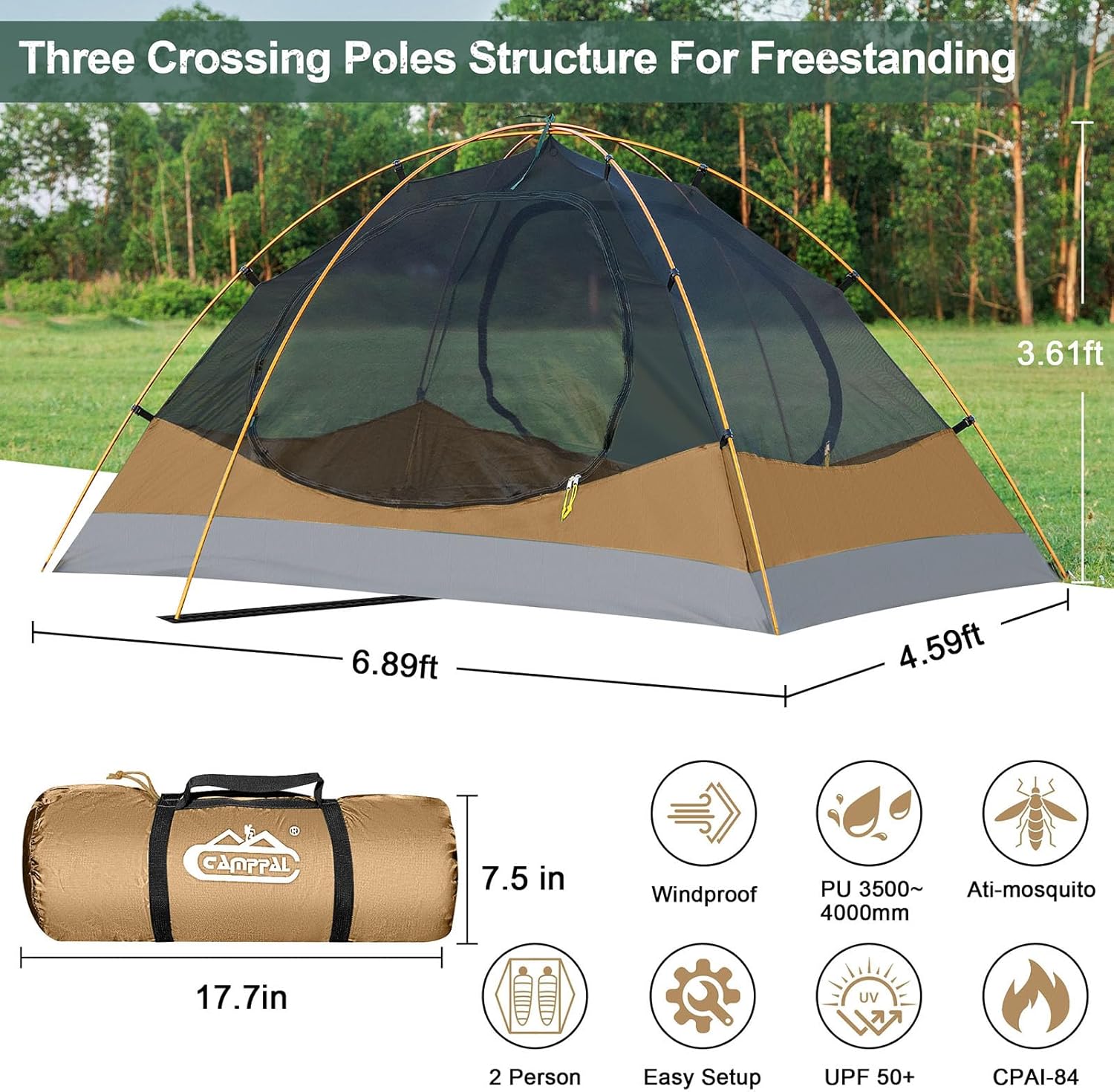 2 Person Backpacking Tent, Waterproof 4 Season Tent, Windproof Cold Weather Winter Tent for Camping, Hiking, Hunting, Cycling - Image 3