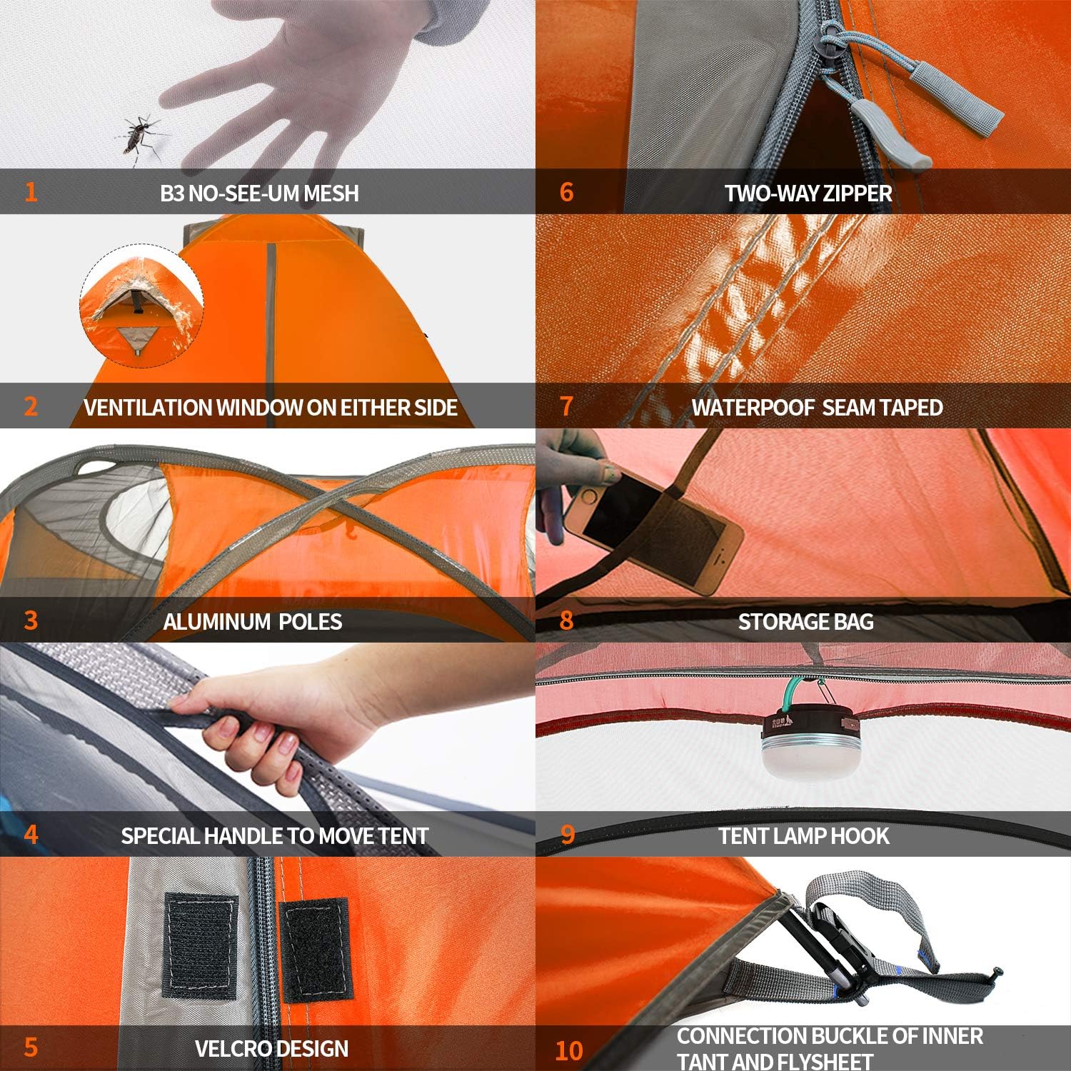 BISINNA 2/4 Person Camping Tent Lightweight Backpacking Tent Waterproof Windproof Two Doors Easy Setup Double Layer Outdoor Tents for Family Camping Hunting Hiking Mountaineering Travel - Image 4