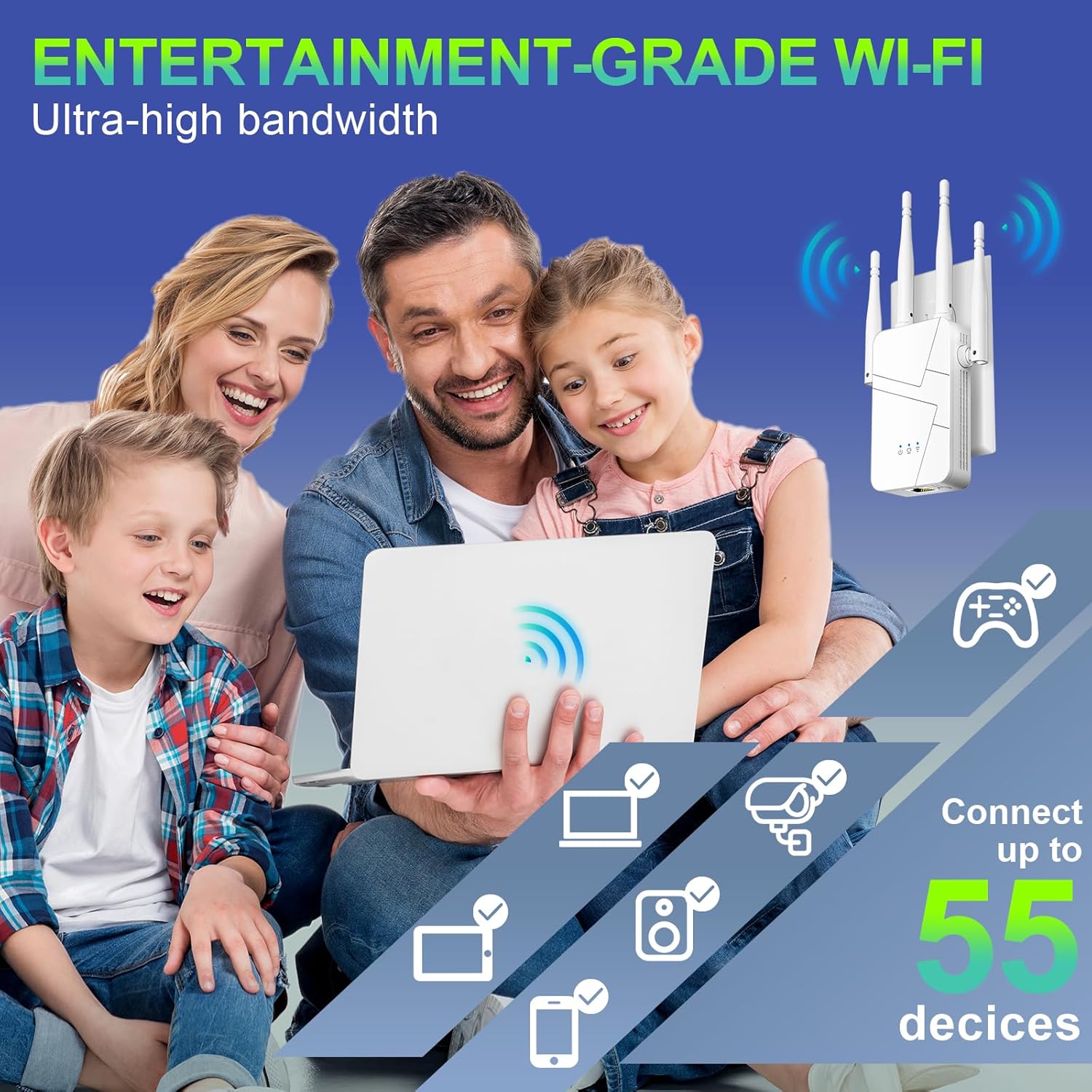2026 WiFi Extender, 15888 sq.ft Internet Extender WiFi Booster, Long Range Wireless Repeater Signal Amplifier for Home, Mesh Wi-Fi 99% Faster | Broader Than Ever, Support 55+ Devices, 1-Tap Setup - Image 5