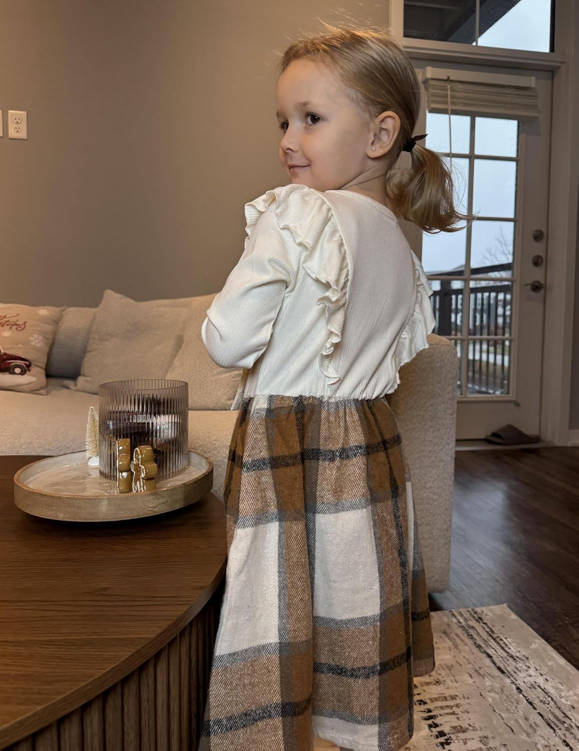Arshiner Girls Fall Winter Dress Plaid Ribbed Ruffles Long Sleeve Dresses Cute Bowknot Little Girls Clothes 2-6 Years - Image 5