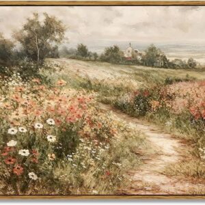 OIQArtOIQ Framed Canvas Wall Art,Vintage Decor,Landscape Nature Country Wildflower Paintings Farmhouse Pictures Modern Artwork Rustic Fall Flower Prints Cottagecore Office Living Room Bedroom Bathroom
