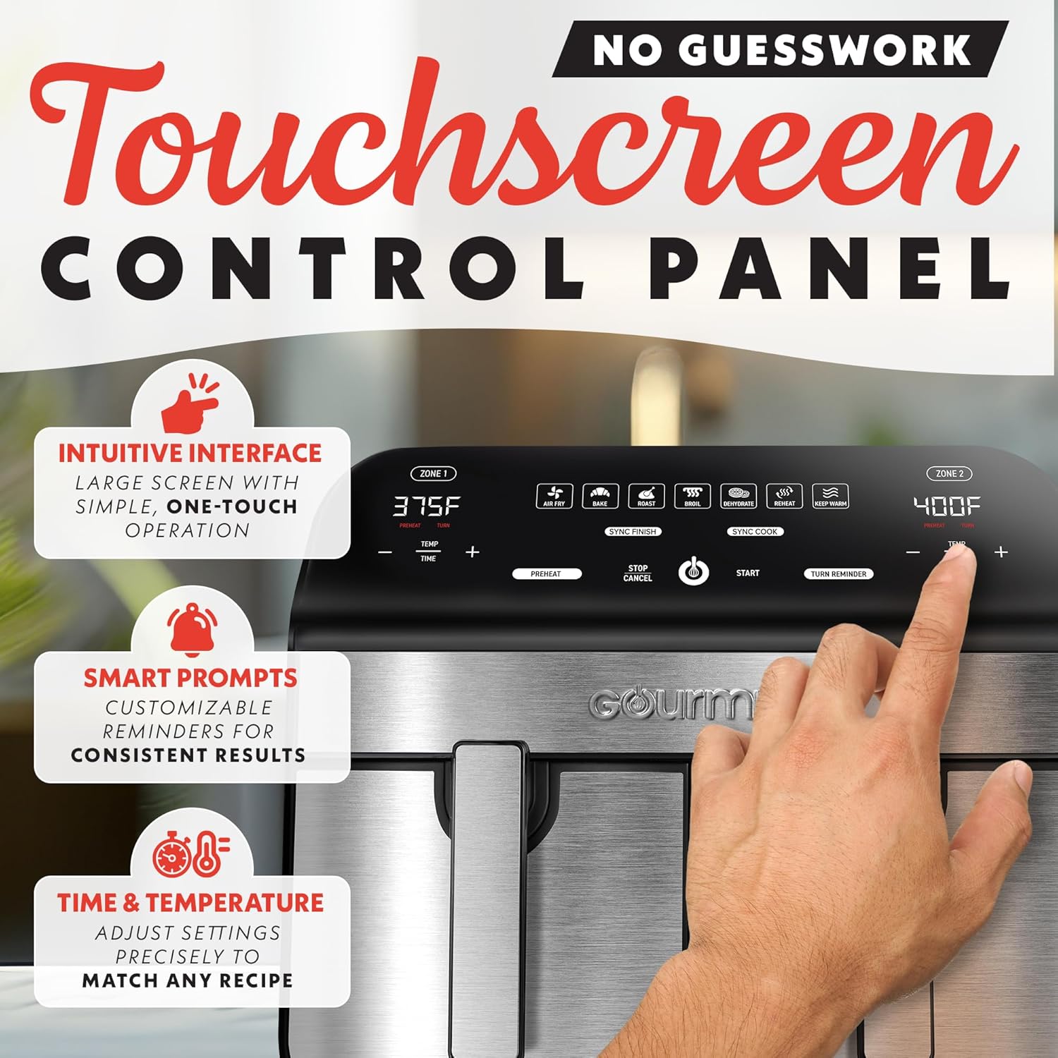 Gourmia Dual Basket Air Fryer - 10 Qt Large Capacity, FryForce360º, Digital Display with 7 Presets, Roast, Bake, Broil, Dehydrate, Match Cook, Sync Finish, Dishwasher Safe Accessories, Black - Image 3