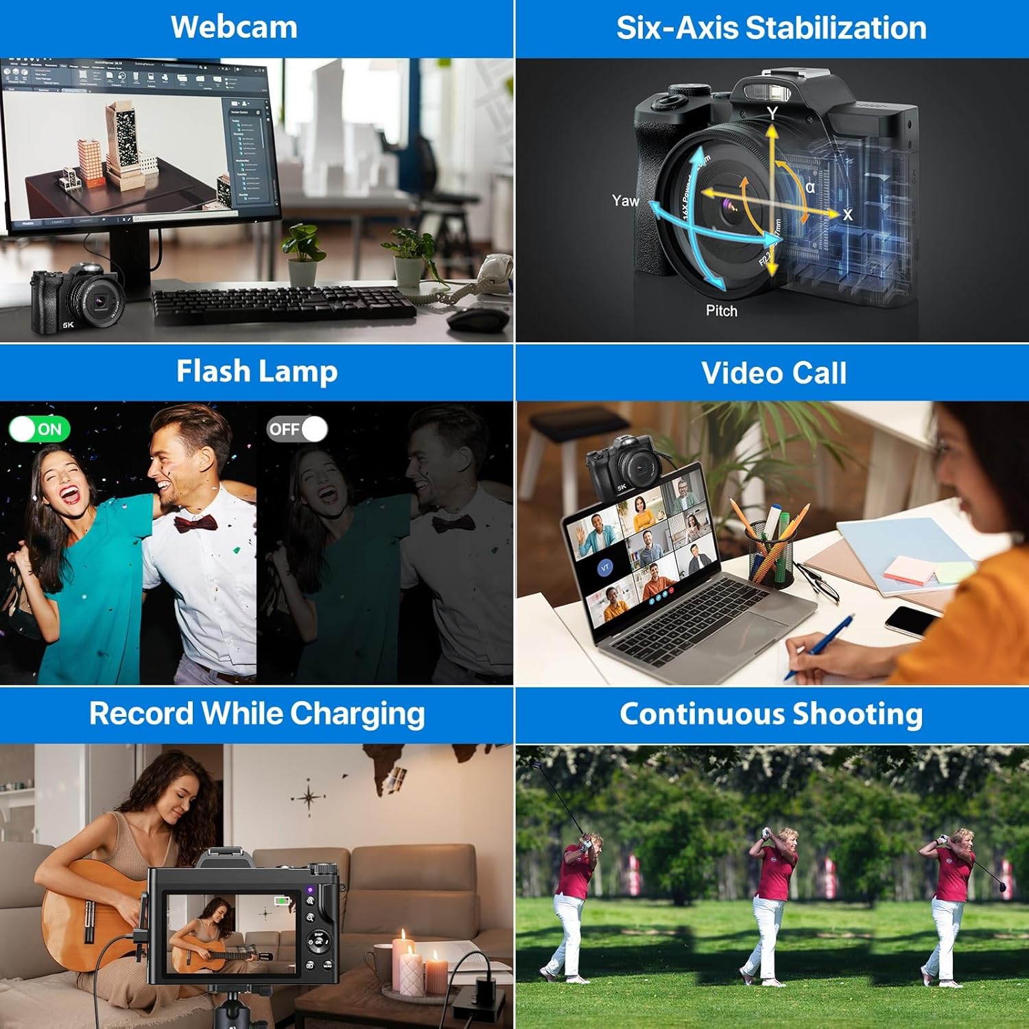 5K Digital Camera WiFi Autofocus Vlogging Camera for YouTube 48MP Camera for Photography and Video, 3.5" Screen Travel Cameras with UV Filter, Anti-Shake,16X Digital Zoom,32GB SD Card,2 Batteries - Image 7