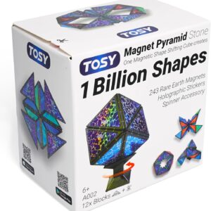 TOSY Magnet Pyramid Stone – 1 Cube Transforms into 1 Billion Shapes, 14 pcs (12 Puzzle pcs and 2 Spinners), 243 Rare Earth Magnets, Christmas Stocking Stuffers Gift for Kids, Creative Puzzle STEM Toy