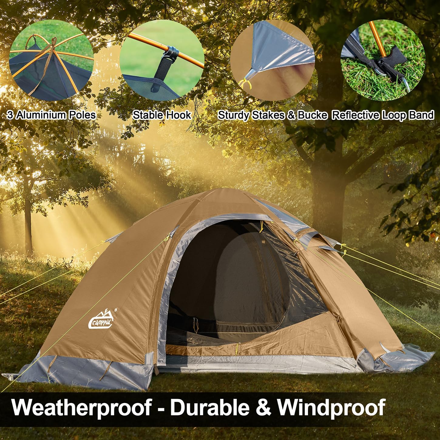 2 Person Backpacking Tent, Waterproof 4 Season Tent, Windproof Cold Weather Winter Tent for Camping, Hiking, Hunting, Cycling - Image 6