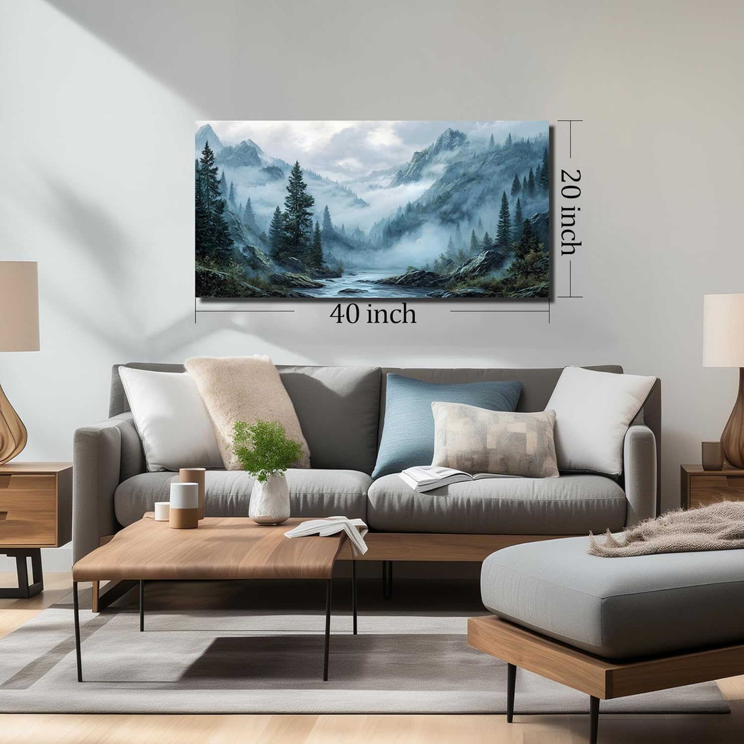 Foggy Forest Wall Art for Living Room Tree Canvas Wall Art for Office Mountain Pictures Wall Decor for Bedroom Size 20 x 40 Inch - Image 7