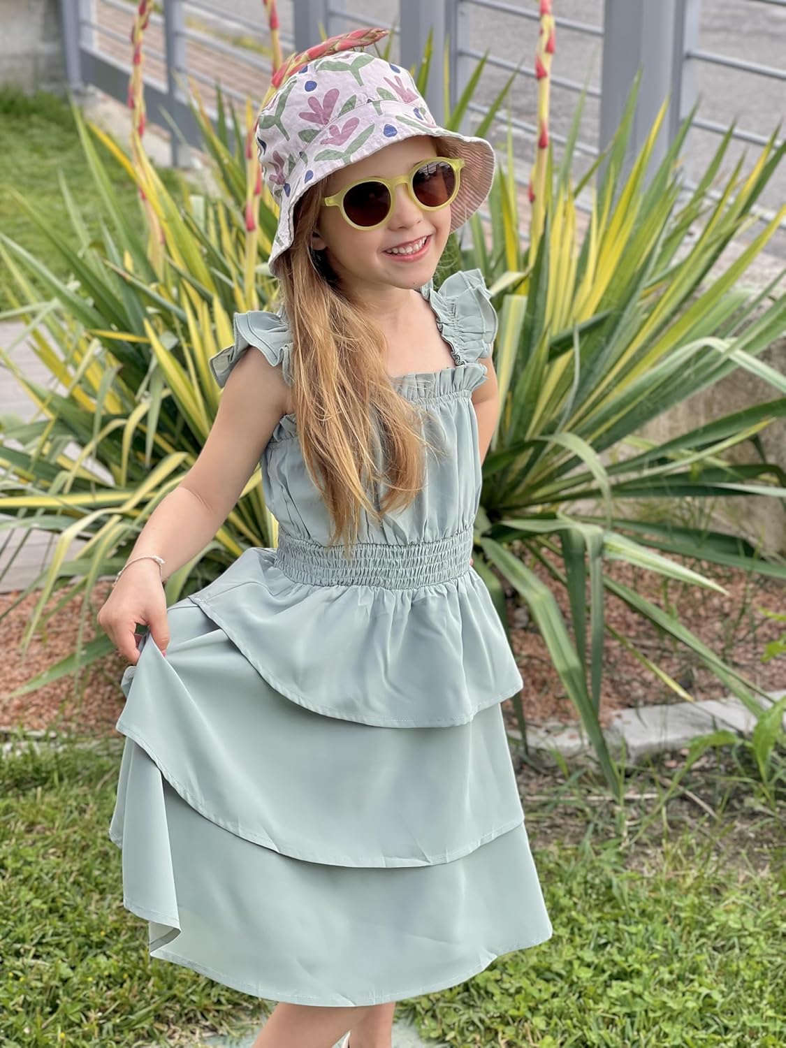 Arshiner Girls Dresses Ruffle Flutter Sleeve Summer Floral Tiered Casual Party Dress for 6-14 Y - Image 3