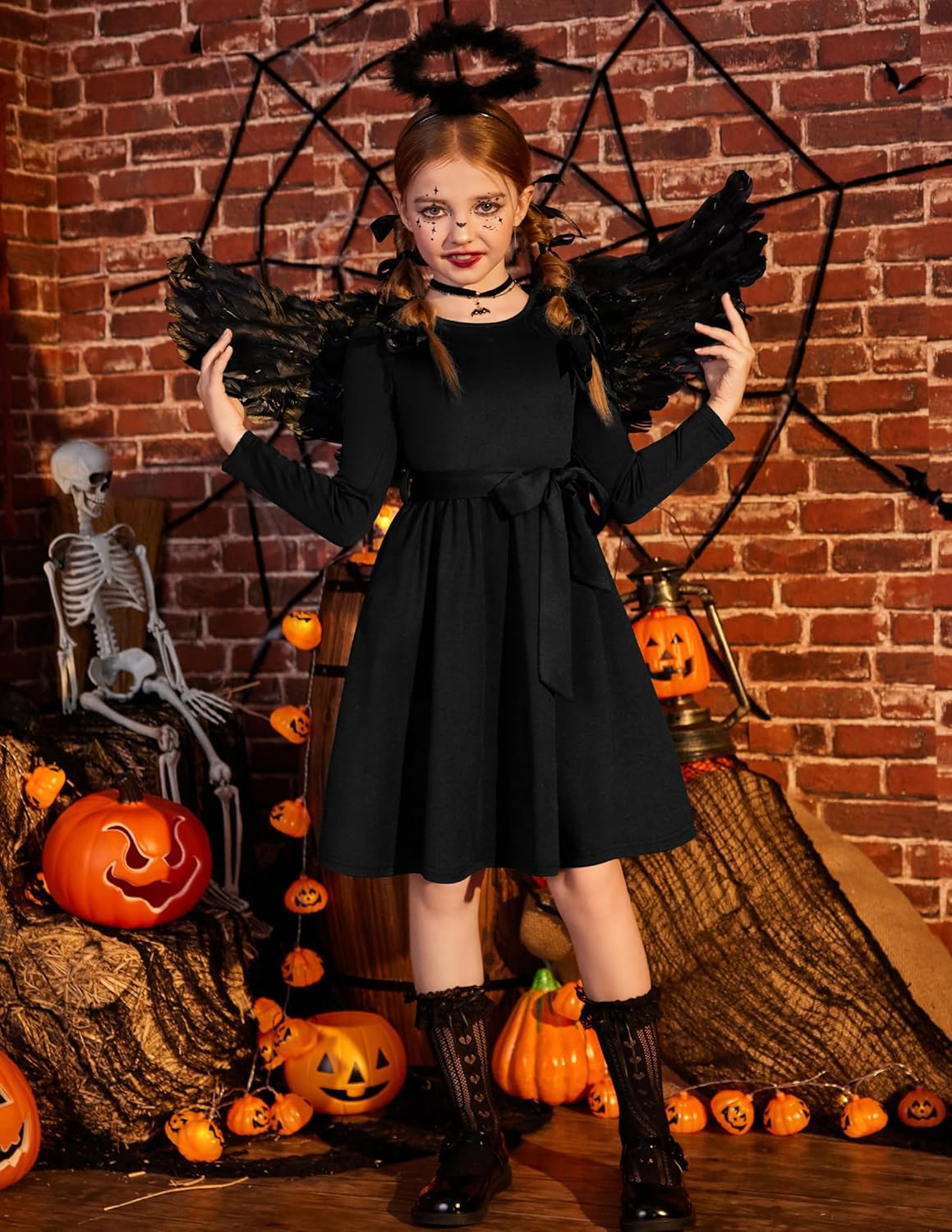 Arshiner Girls Dresses Puff Long Sleeve Fall Winter Formal Party Belted Dress with Pockets 6-14Y - Image 6