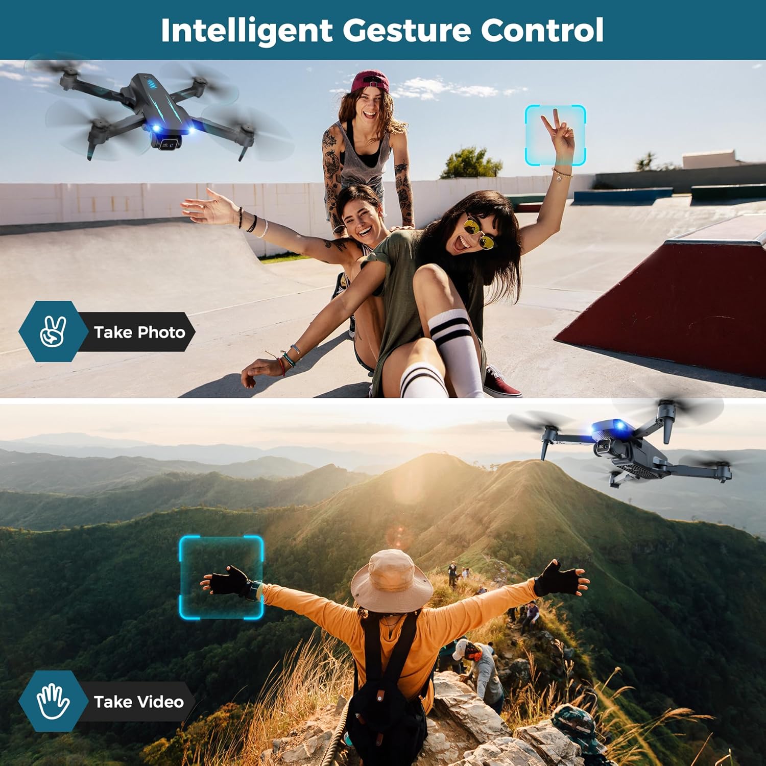 Drone with 1080P FPV Camera, Drone for Kids Adults with One Key Take Off/Land, Altitude Hold, 3D Flip, Waypoint Flight, Gestures Selfie, Gravity Control, 3 Speed, 2 Battery, Mini Drone with Camera for Kids 8-12 10-15, Beginners - Image 6