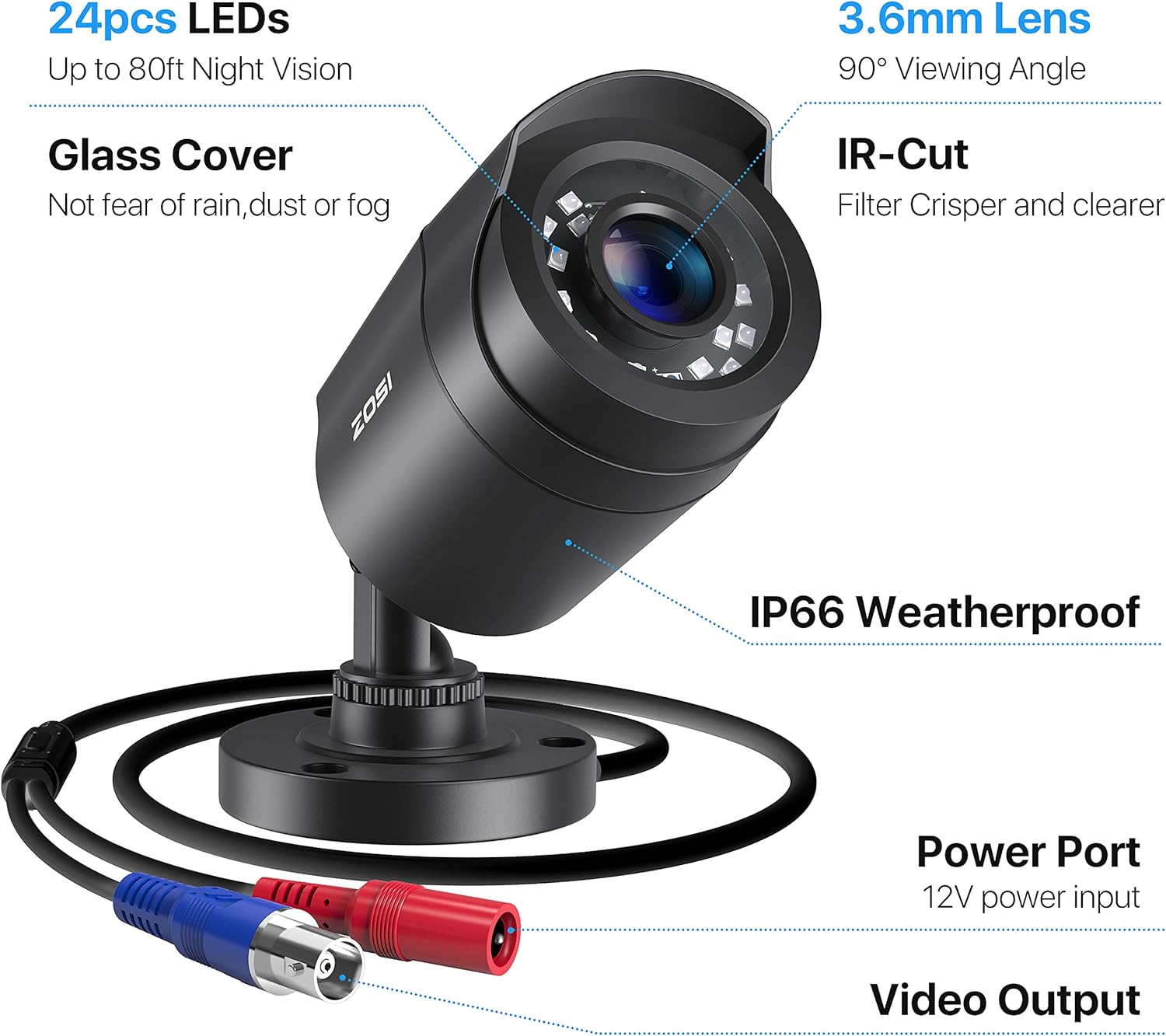 ZOSI 1080P 4 Pack HD TVI Security Cameras, 80ft Night Vision, Outdoor Indoor Weatherproof Bullet Camera for 1080P/5MP/4K HD TVI Analog CCTV DVR System - Image 2