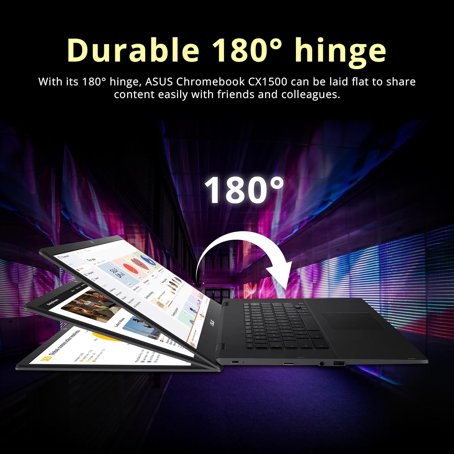 ASUS CX1500CNA Chromebook 15.6" HD Laptop, Intel Celeron N3350 Processor, 4GB RAM, 64GB eMMC Flash Memory, Intel HD Graphics, HD Webcam, Stereo Speakers, Chrome OS, Black, (renewed) - Image 5