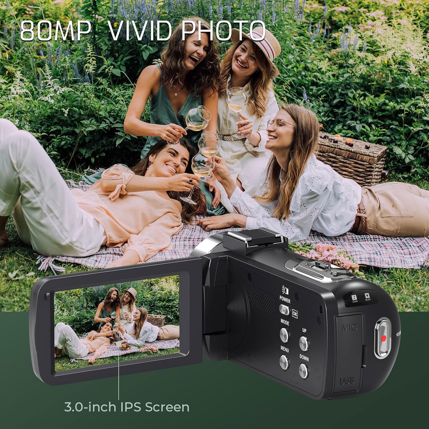 4K Video Camera Camcorder Ultra HD 80MP Vlogging Camera for YouTube 18X Digital Zoom 3.0" IPS 270° Screen IR Night Vision Camcorder Recorder with 32GB SD Card, Lens Cap and 2 Batteries - Image 5