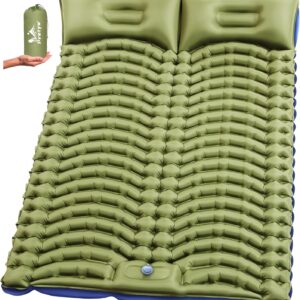 Double Sleeping Pad for Camping – Ultralight Camping Mattress with Pillow, Built-in Foot Pump, Compact Inflatable 2-Person Portable Mat for Backpacking, Hiking, Car Traveling, Beach, Tent
