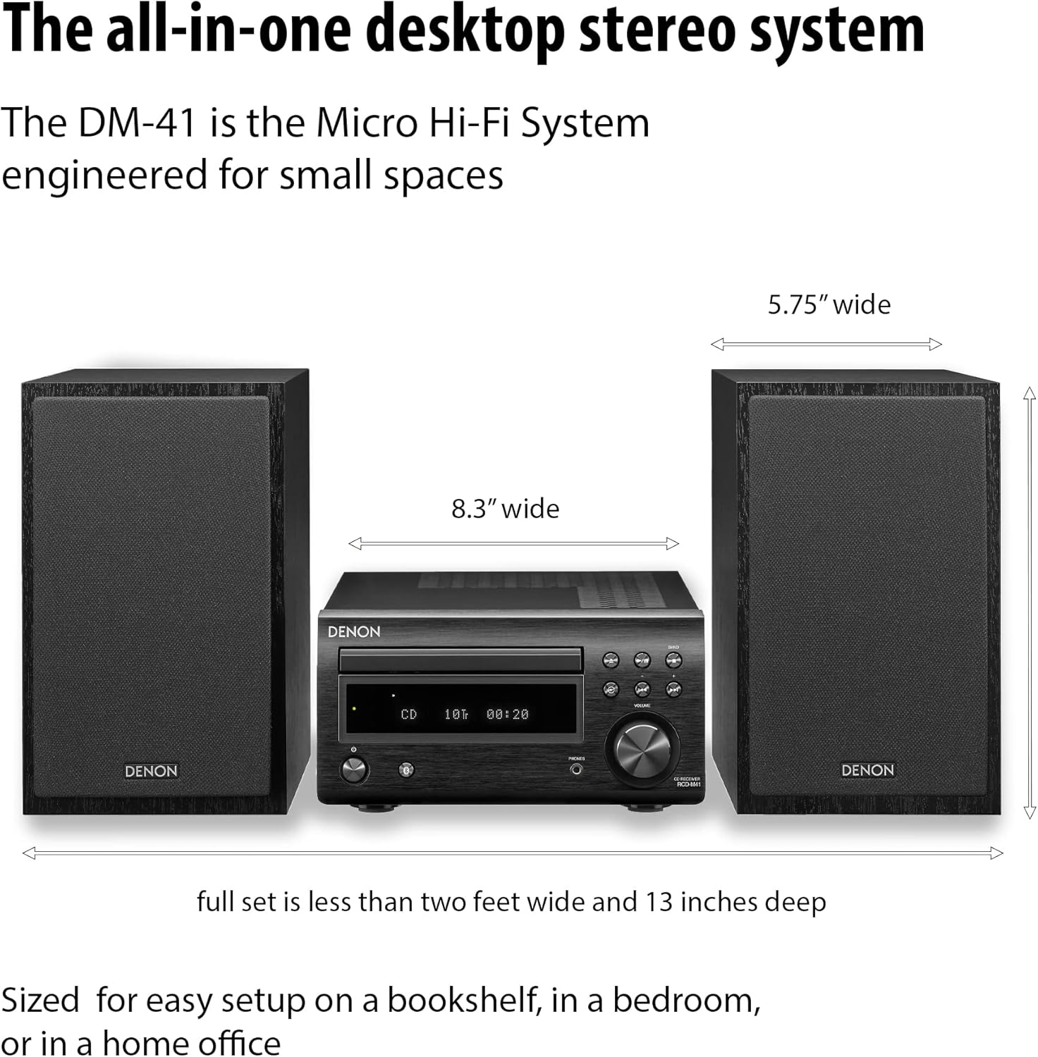 Denon D-M41 Home Theater Mini Amplifier and Bookshelf Speaker Pair - Compact HiFi CD Stereo System with Speakers, FM/AM Tuner, Wireless Bluetooth Amplifier | Perfect for Small Rooms and Home Cinema - Image 5