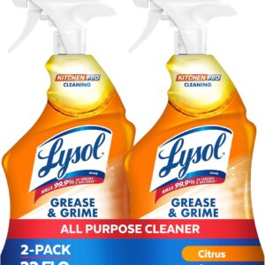 Lysol Pro Kitchen Spray Cleaner and Degreaser, Antibacterial All Purpose Cleaning Spray for Kitchens, Countertops, Ovens, and Appliances, Citrus Scent, 22oz (Pack of 2)