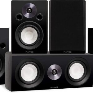 Fluance Reference Compact Surround Sound Home Theater 5.0 Channel Speaker System Including 2-Way Bookshelf, Center Channel and Rear Surround Speakers – Black Ash (X850BC)