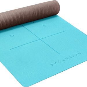 Heathyoga Eco Friendly Non Slip Yoga Mat, Body Alignment System, SGS Certified TPE Material – Textured Non Slip Surface and Optimal Cushioning,72″x 26″ Thickness 1/4″