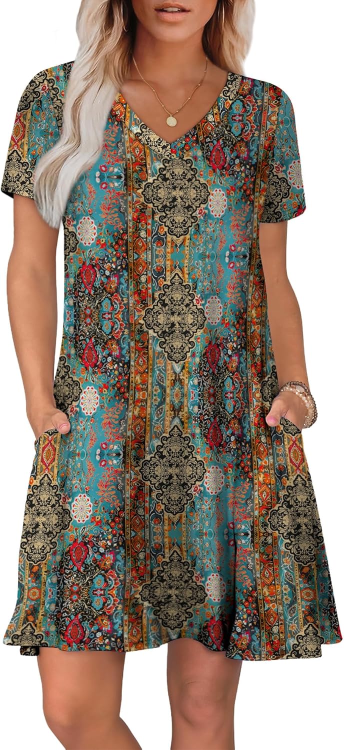 WIHOLL Dresses for Women Casual T Shirt Sun Dress Loose Fit with Pockets Beach Vacation Clothes - Image 2