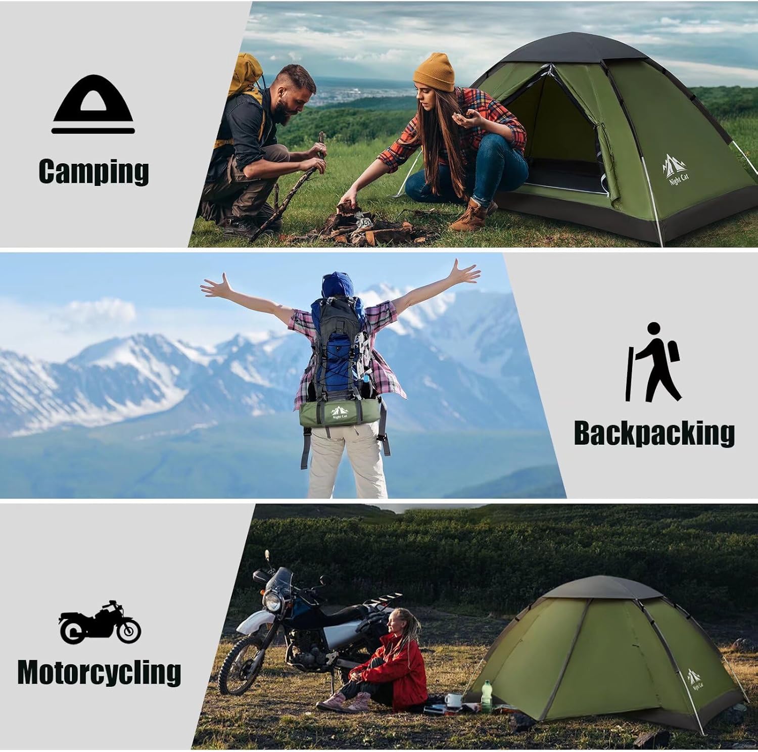 Night Cat Backpacking Tent for One 1 to 2 Persons Lightweight Waterproof Camping Hiking Tent for Adults Kids Scouts Easy Setup Single Layer 2.2x1.2m - Image 6