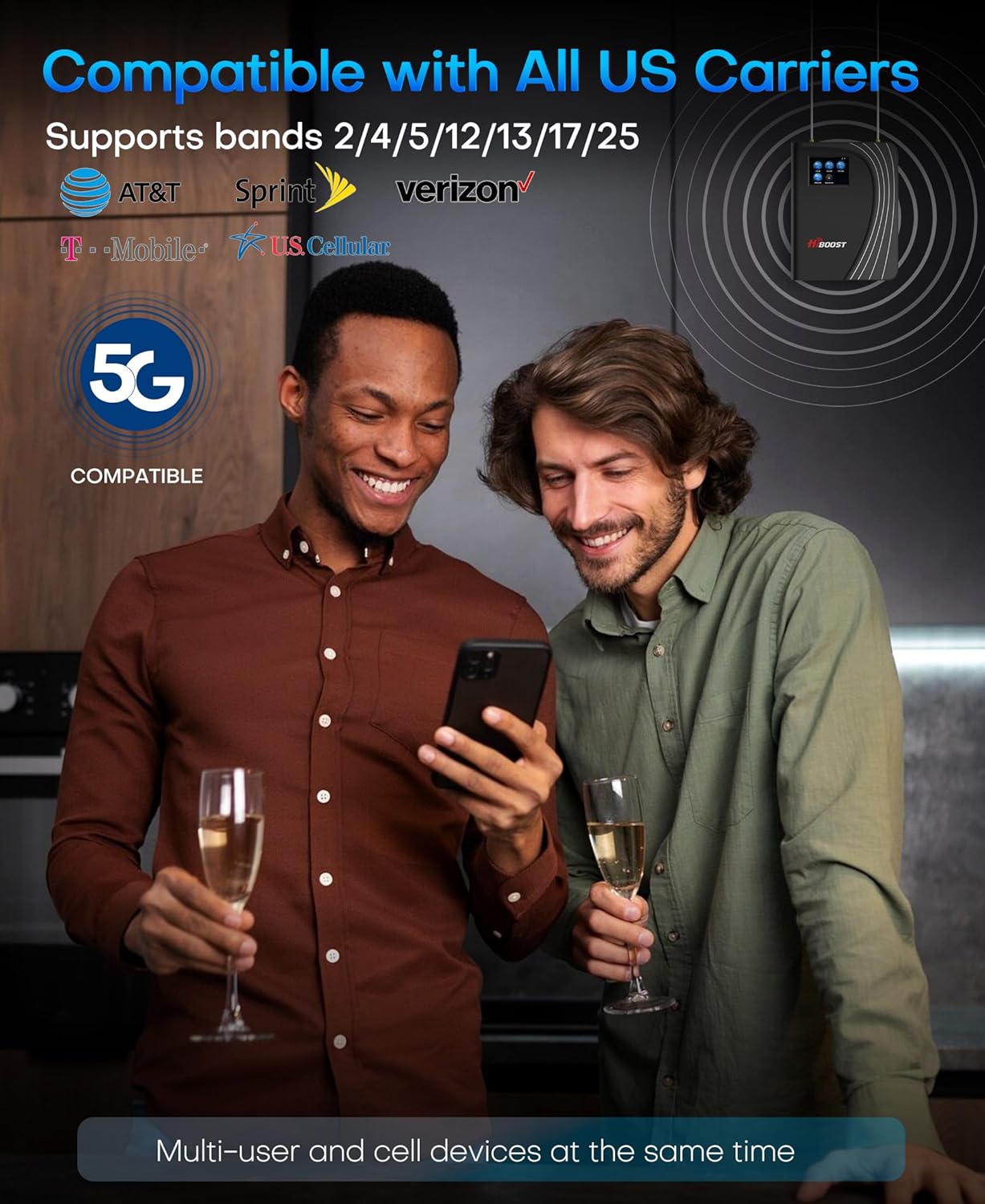 Cell Phone Booster for Multiroom, Boost Cellular Signal Cover to 1,2000 Sq Ft with 2 Indoor (Built-in 1) Antennas and Touch Display 72dB Gain for Homes and Offices 2-Story, Support All U.S Carriers - Image 5