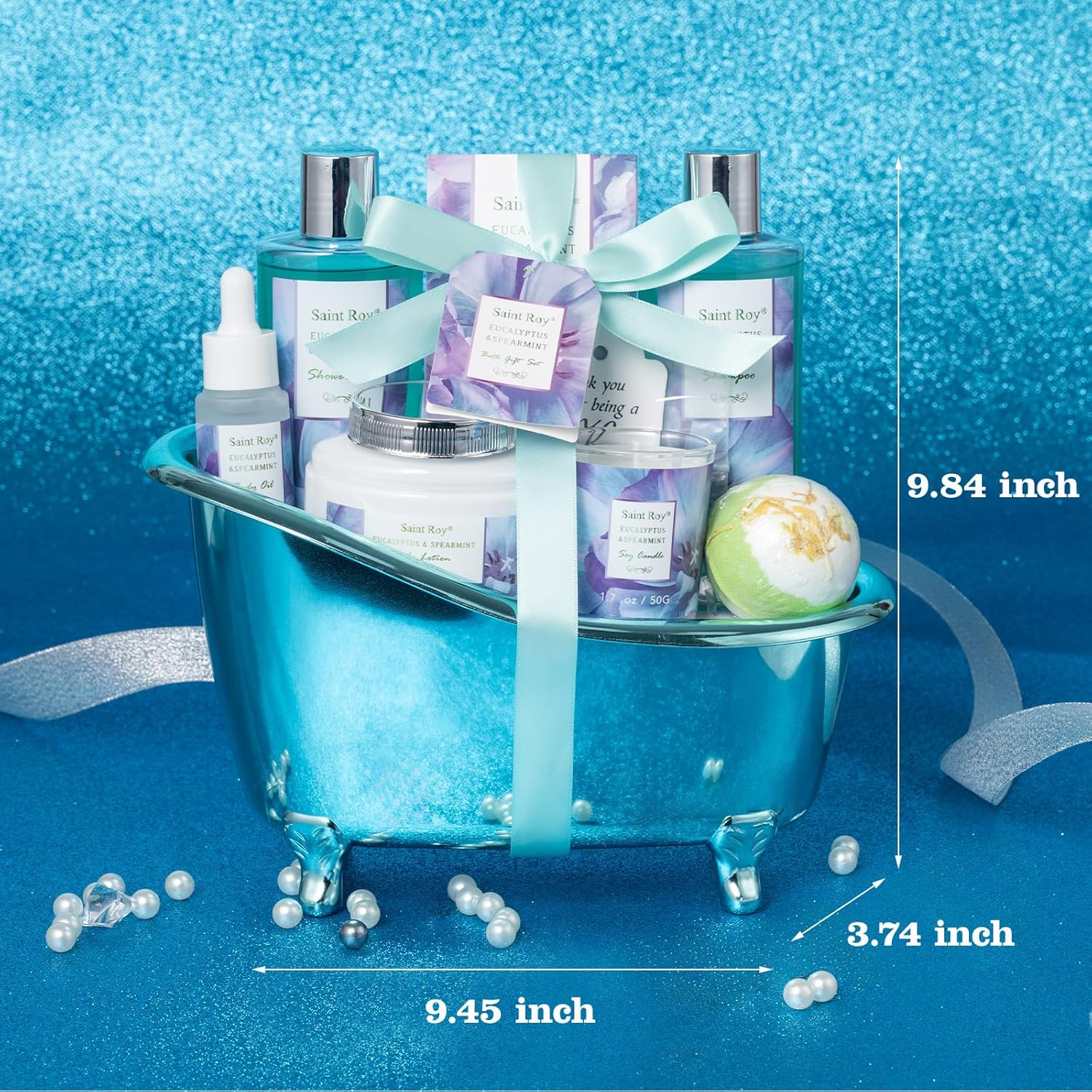 Bath and Body Basket Set Luxury EUCALYPTUS & Mint Spa Gift Basket for Women, Unique Bath Gift Baskets Gifts, Home Spa Kit Christmas Gifts for Women, birthday gift baskets for Dad Mother's Day - Image 7