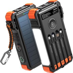 BLAVOR Solar Power Bank 20000mAh Built-in Cables, Wireless Charger for Apple Watch, 20W Fast Charging Battery Pack with USB C, Flashlight, Solar Charger for iPhone, iPad, iWatch, Samsung